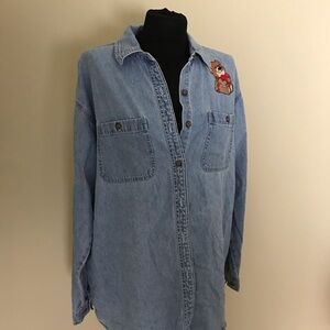 Vintage Denim Shirt with Embroidered Bear